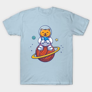 Cat Astronaut Sitting On Planet T-Shirt